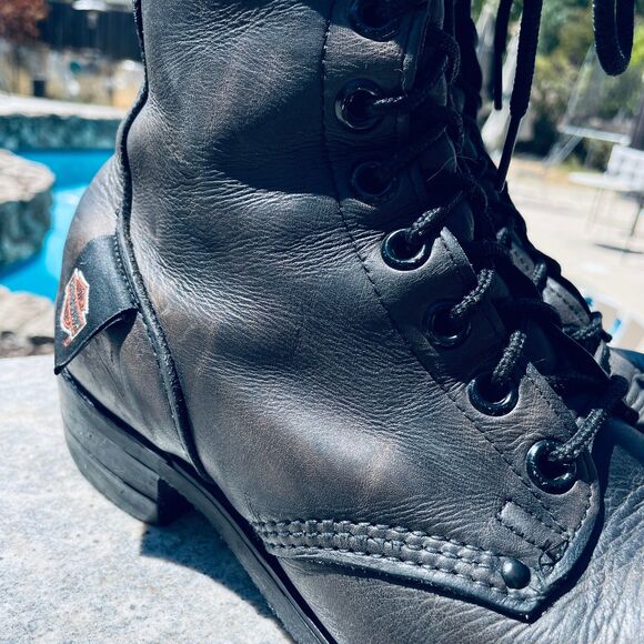~ Harley-Davidson 9.5 Men Motorcycle Boots Steel Toe Black Leather Zip Lace W11 - Picture 16 of 16